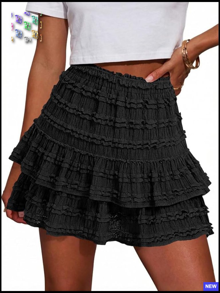 Ruffle Mini Skirt High Waist Tiered Flowy Boho Skorts Summer Golf Tennis Skirt